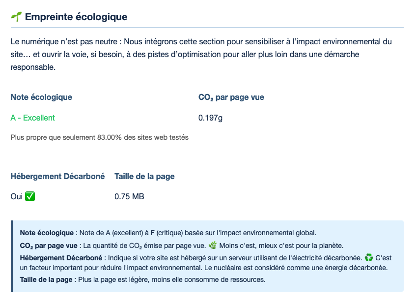 Partie Empreinte Écologique - Rapport mensuel - Maintenance web par Webanimus