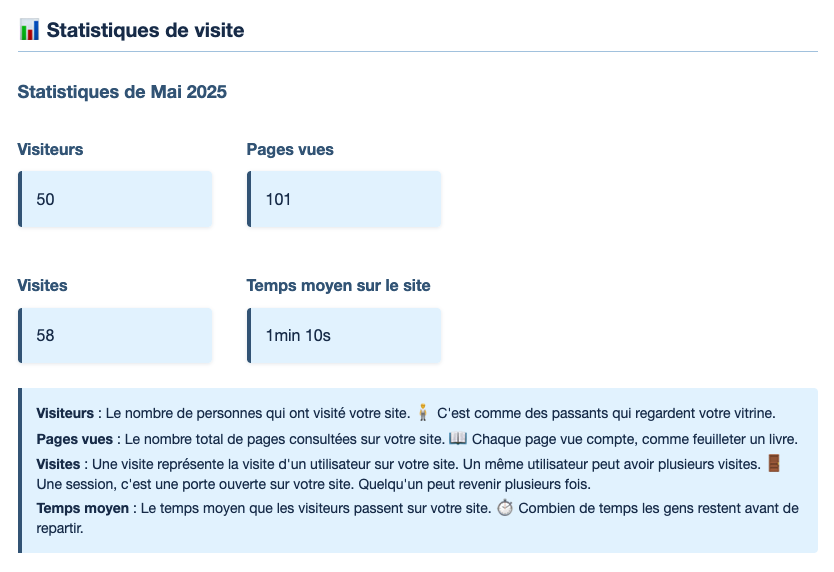 Résumé des visites du rapport mensuel inclus dans la maintenance web par Webanimus
